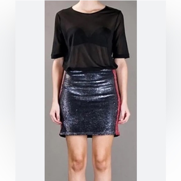NWT IRO Colinne Black & Red Metallic Sequin Stretch Jersey Mini Skirt - Picture 3 of 7